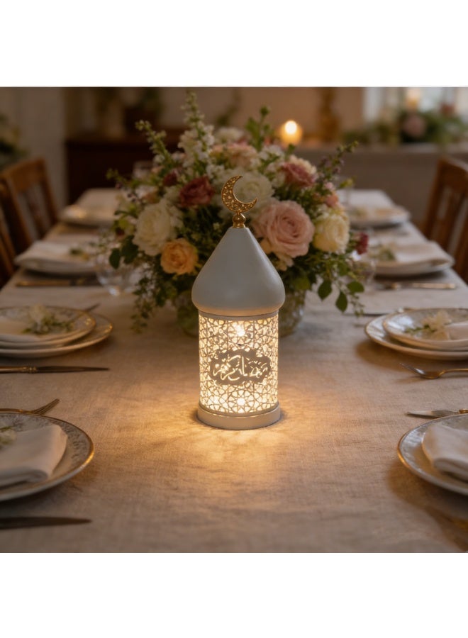 Decorative Ramadan Lantern Candle Holder with Crescent Top, Hollow-Carved Pattern Table Centerpiece, Ambient Light for Home Decor, Festival & Party Use（FD778-S) - Image 5